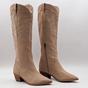 Dolce Vita Women Solei Western Cowgirl Leather Beige Suede Boots Size 8.5